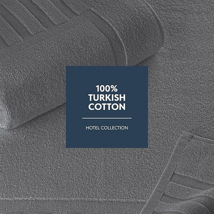 White Classic Luxury Bath Mat Floor Towel Set - Absorbent Cotton Hotel Spa Shower/Bathtub Mats [Not a Bathroom Rug] 22"x34" | 2 Pack | Dark Gray
