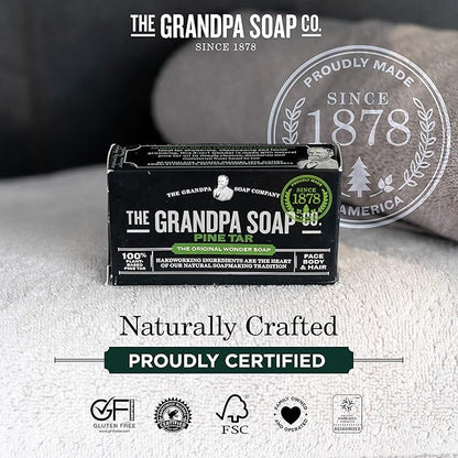 Pine Tar Bar Soap by The Grandpa Soap Company | The Original Wonder Soap | 3-in-1 Cleanser, Deodorizer & Moisturizer | 4.25 Oz. Each 3 Pack