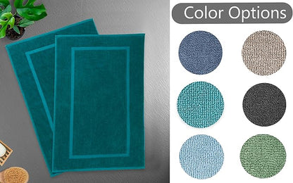 HILLFAIR-900 GSM-100% Ringspun Cotton Floor Towels mat- Hotel-Spa Tub-Shower Bathroom Floor mat Towels- 21 x 34 Inch - Terry Cotton Bath Mats, Machine Washable, Absorbent- 2 Peice Towel Set- Teal