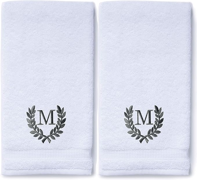 Decorative and Monogrammed Hand Towels for Bathroom Kitchen Makeup | Personalized Gift for Wedding-Bridal | Roman Font Custom Luxury Turkish Towel | Spa Collection, Oversized, 16 X 30 Inch, Set of 2