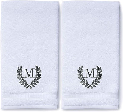 Decorative and Monogrammed Hand Towels for Bathroom Kitchen Makeup | Personalized Gift for Wedding-Bridal | Roman Font Custom Luxury Turkish Towel | Spa Collection, Oversized, 16 X 30 Inch, Set of 2