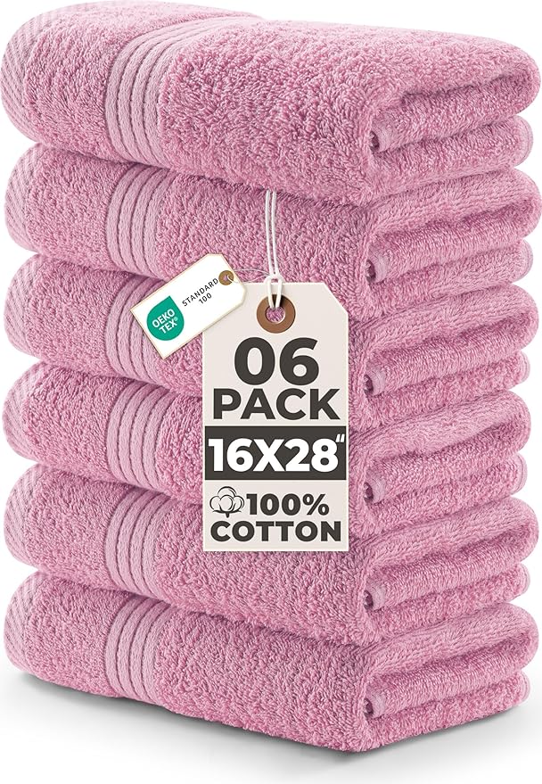 Utopia Towels 6 Piece Premium Hand Towels Set, 16 by 28 inches, 100% Ring Spun Cotton, Lightweight and Highly Absorbent Towels for Bathroom, Travel, Camp, Hotel, and Spa, Pink
