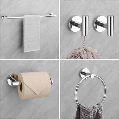 Chrome Bathroom Hardware Set, 4 Pieces Towel Bar Towel Holder Set Includes Towel Bar, Toilet Paper Holder,Towel Ring and Towel Hook Wall Mount Bathroom Accessories Towel Racks for Bathroom