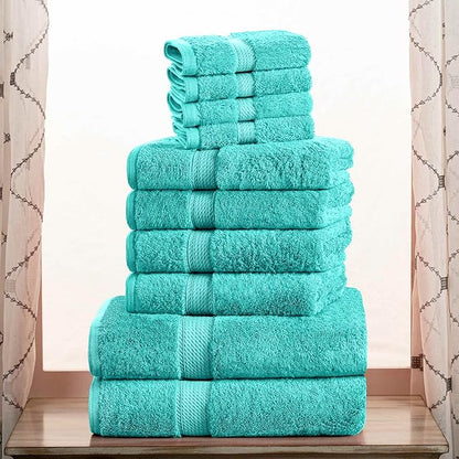 Superior Egyptian Cotton Pile 10 Piece Towel Set, Includes 2 Bath, 4 Hand, 4 Face Towels/Washcloths, Ultra Soft Luxury Towels, Thick Plush Essentials, Guest Bath, Spa, Hotel Bathroom, Turquoise