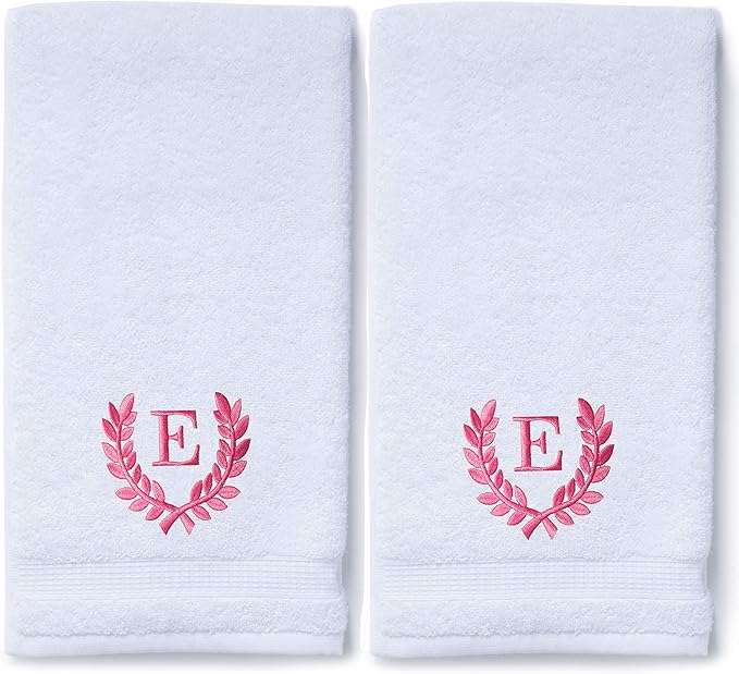 Decorative and Monogrammed Hand Towels for Bathroom Kitchen Makeup | Personalized Gift for Wedding-Bridal | Roman Font Custom Luxury Turkish Towel | Spa Collection, Oversized, 16 X 30 Inch, Set of 2