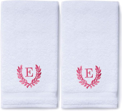 Decorative and Monogrammed Hand Towels for Bathroom Kitchen Makeup | Personalized Gift for Wedding-Bridal | Roman Font Custom Luxury Turkish Towel | Spa Collection, Oversized, 16 X 30 Inch, Set of 2