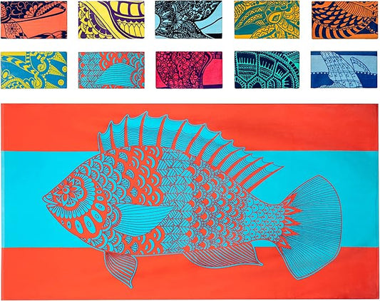 Nova Blue Tropical Fish Beach Towel (34 X 63) – Bright Red & Blue Packable Beach Towel Made from 100% Cotton – Vibrant Colorful Bath Towel – Turquoise Beach Blanket Towel