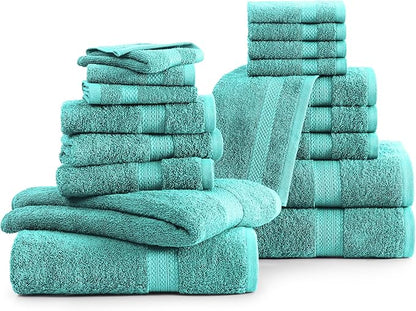 LANE LINEN 100% Ring Spun Cotton Bath Towel Set, 18PCs - 4 Shower Towels, 8 Washcloths, 6 Premium Hand Towels for Bathroom - Hotel Quality Softness & Oeko-Tex Certified, Sustainably Produced - Teal