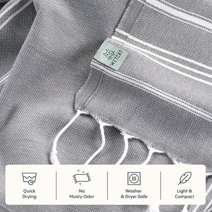 WETCAT Turkish Hand Towels with Hanging Loop, Set of 2 (20" x 30") 100% Turkish Cotton, Pre-Washed, Quick Drying, for Kitchen or Bathroom - Dark Gray