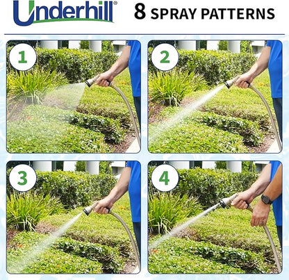 Underhill Pattern Master Gold Series Garden Water Hose Nozzle Sprayer Head, 3/4-Inch Thread Inlet, Jet Attachment 8 Spray Patterns, NG200-8S