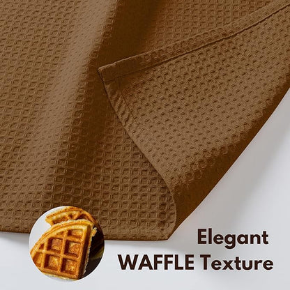 Native Fab Waffle Weave Dish Towels 12 Pack 100% Cotton, 16x26 Inches, Super Absorbent, Quick Dry, Waffle Knit Dishcloths with Hanging Loop, Washable for Kitchen Cleaning, Drying Dishes, Brown