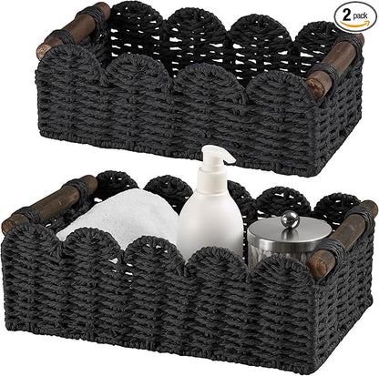 Storage Basket Wicker Baskets for Organizing Toilet Paper Storage Basket for Toilet Tank Top,Black