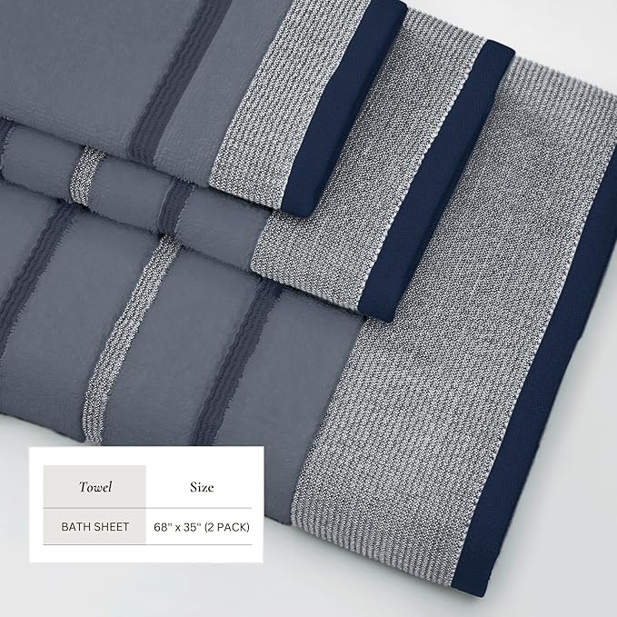 Great Bay Home Decorative Oversized Bath Sheet Set - Luxury Cotton 2 Pack 68x35 Extra Large Towels - Luxurious, Ultra-Soft, Durable Towels for Bathroom Decor (Blue)