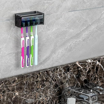 Toothbrush Holder Wall Mounted with Cover for Bathroom, 4 Slots Toothbrush Storage Organizer for Shower, Self Adhesive Toothbrush Hanger Rack for Dorm, Cabinet (Gray Clear)