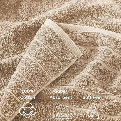 Casa Platino 100% Cotton 8 Piece Bath Towel Set - Ring Spun, Quick Dry, Super Soft & Highly Absorbent - 2 Bath, 4 Washcloths, 2 Bathroom Hand Towels - Hotel Quality Bathroom Towel Set - Beige