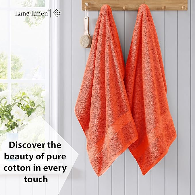 LANE LINEN 4 Pack Bath Towels (28"x54") - 100% Ring Spun Cotton Towels Set for Bathroom - Quick Dry, Ultra Soft & Absorbent Large Bath Towel Set - Can be Used for Salon, Spa & Hotel - Tiger Lily