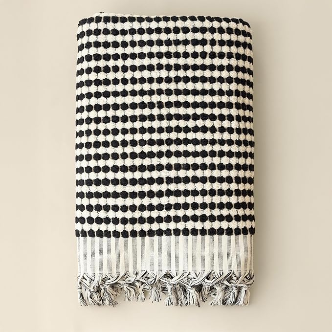 Pom Pom Turkish Bath and Beach Towels - Thick, Soft, Luxurious 100% Turkish Organic Cotton Bubble Weave Towels (Black, 35 x 67 Bath Size)