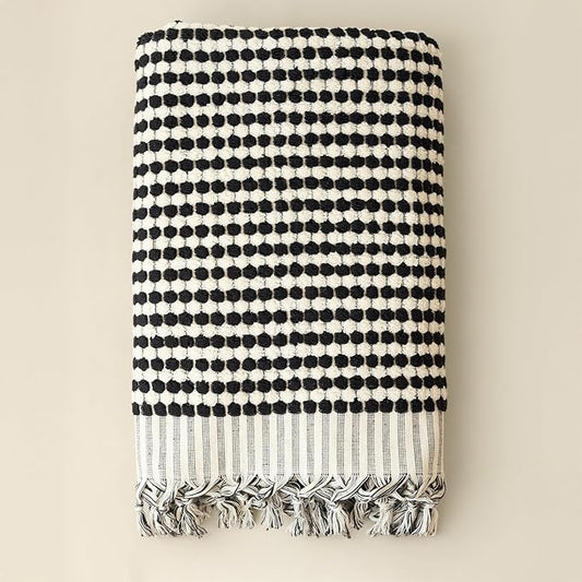 Pom Pom Turkish Bath and Beach Towels - Thick, Soft, Luxurious 100% Turkish Organic Cotton Bubble Weave Towels (Black, 35 x 67 Bath Size)