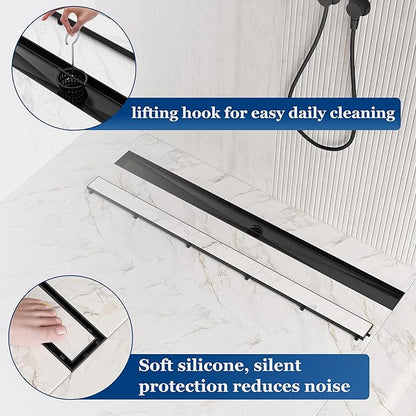 Neodrain 36-Inch Linear Shower Drain with Tile Insert Grate, Matte Black 304 Stainless Steel Rectangle Shower Floor Drain, Linear Drain with Leveling Feet, Hair Strainer