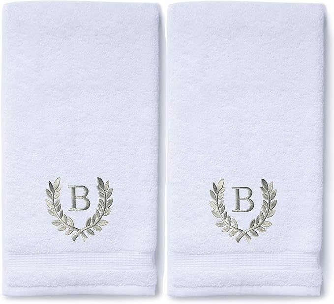 Decorative and Monogrammed Hand Towels for Bathroom Kitchen Makeup | Personalized Gift for Wedding-Bridal | Roman Font Custom Luxury Turkish Towel | Spa Collection, Oversized, 16 X 30 Inch, Set of 2