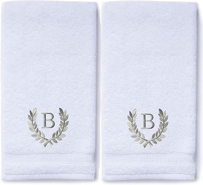Decorative and Monogrammed Hand Towels for Bathroom Kitchen Makeup | Personalized Gift for Wedding-Bridal | Roman Font Custom Luxury Turkish Towel | Spa Collection, Oversized, 16 X 30 Inch, Set of 2