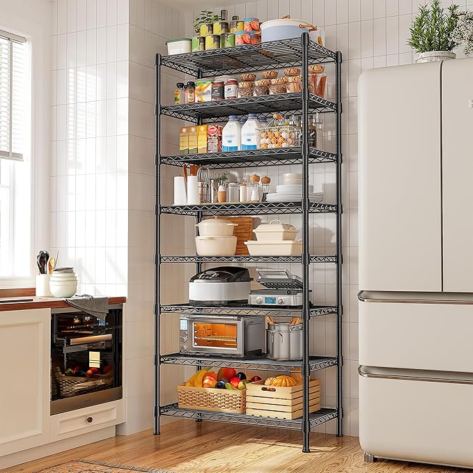 8 Tier Wire Shelving Rack Storage Shelves Loads1200LBS,Metal Shelving Adjustable Unit and Metal Shelf Pantry Shelves Industrial Shelving for Commercial Kitchen Office 72H X 13.8D X 23.6W