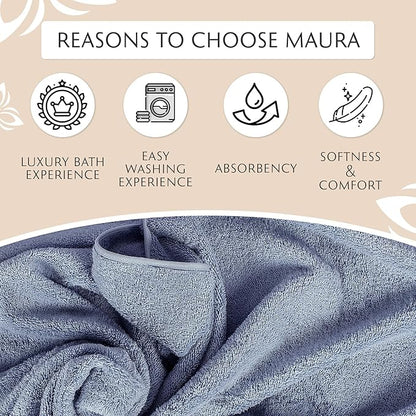 MAURA Light Blue Extra Large Turkish Cotton Luxury Bath Towels Set of 4. Ultra-Soft, Thick & Plush Towels for Bathroom - Serenity Blue
