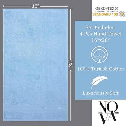 NOVA Luxury Linen - Hotel Quality Turkish Towel Set for Bathroom (4 Pcs Hand Towel Set, Sky Blue)