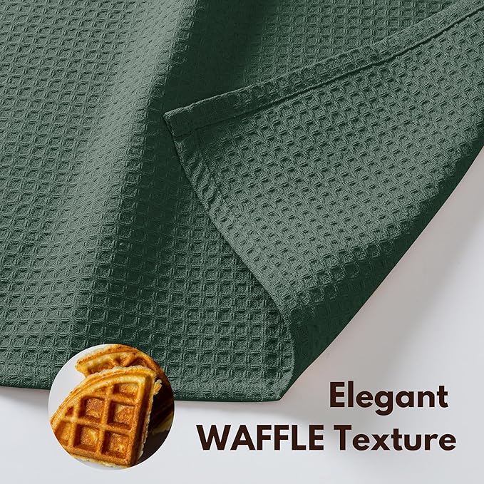 Native Fab Cotton Kitchen Towel with Hanging Loop 16x26 inches, 4-Pack, Waffle Weave Kitchen Towels for Cleaning Drying, Washcloths Soft & Absorbent Cloth Rags, Bar Towel, Dish Cloth, Olive Green