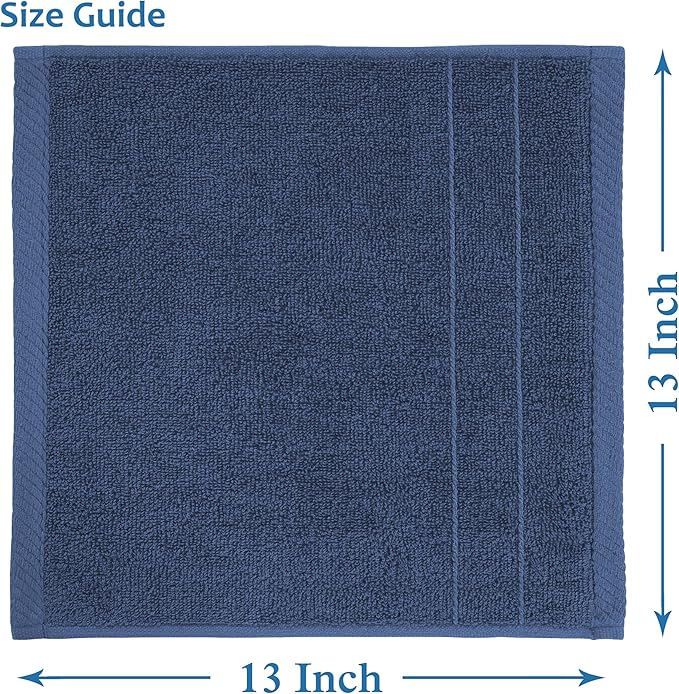 Casa Platino Washcloths Pack of 12 - Spa & Salon Quality - 100% Ring Spun Cotton Face Cloths - Soft & Ultra Absorbent Wash Cloth Set for Body, Beauty, Home, Gym - Fingertip Towels - 13"x13", Navy Blue