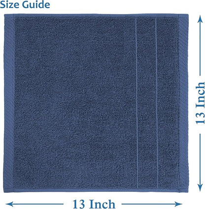 Casa Platino Washcloths Pack of 12 - Spa & Salon Quality - 100% Ring Spun Cotton Face Cloths - Soft & Ultra Absorbent Wash Cloth Set for Body, Beauty, Home, Gym - Fingertip Towels - 13"x13", Navy Blue