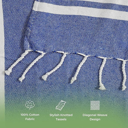 Turkish Cotton Beach Towel Pack of 4 & 1 Boho Tote Bag - Hammam Towels - No Shrink - Quick Dry - Lightweight - Sand Free - Camping - Pool - Tanning - Beach Essentials - Dark Blue (40"x70")
