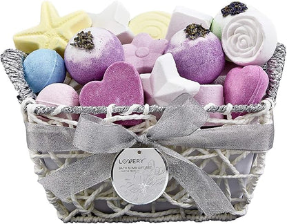 Christmas Bath Bombs Gift Set for Women, 17 Large Bath Fizzies in Assorted Colors, Shapes & Scents,Bath and Body Spa Set with Shea & Coco Butter–Ultra Rich Spa Set in Handmade Weaved Basket