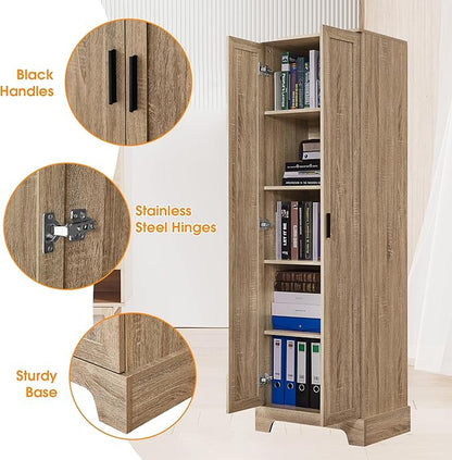 Favfurish 71" Tall Bathroom Storage Cabinet with Doors,Modern Linen Cabinets w/Adjustable Shelves & Anti-Tipping Device,Easy Assembly,Freestanding Organizer for Dining Room,Kitchen,Office,Brown