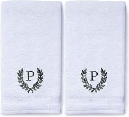 Decorative and Monogrammed Hand Towels for Bathroom Kitchen Makeup | Personalized Gift for Wedding-Bridal | Roman Font Custom Luxury Turkish Towel | Spa Collection, Oversized, 16 X 30 Inch, Set of 2