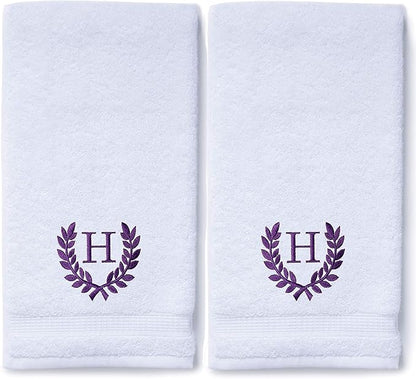 Decorative and Monogrammed Hand Towels for Bathroom Kitchen Makeup | Personalized Gift for Wedding-Bridal | Roman Font Custom Luxury Turkish Towel | Spa Collection, Oversized, 16 X 30 Inch, Set of 2