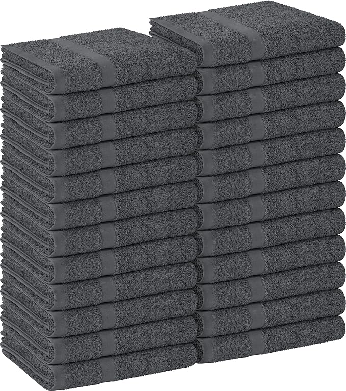 Utopia Towels, Salon Towel, Pack of 24, Not Bleach Proof, 16 by 27 Inches, Highly Absorbent Cotton Towels for Hand, Gym, Beauty, Spa, and Home Hair Care, Grey