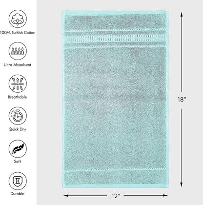 Melissa Linen Fingertip Towels 4 Pack, 100% Turkish Cotton, Small Hand Towels for Body and Face, 12 x 18 in, Soft and Absorbent, Quick Dry, (Aqua Green Fingertip Towels)