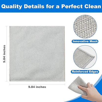 JOYMOOP Multipurpose Non-Scratch Wire Dishwashing Rag for Wet and Dry, Reusable Cleaning Cloths, Scrubbing Pads for Dishes, Glass, Stainless Steel - 5 Pack