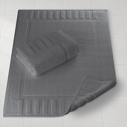 White Classic Luxury Bath Mat Floor Towel Set - Absorbent Cotton Hotel Spa Shower/Bathtub Mats [Not a Bathroom Rug] 22"x34" | 2 Pack | Dark Gray