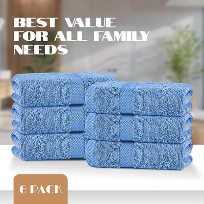 White Classic Light Blue Hand Towels for Bathroom [6 Pack] Cotton Hand Towel Bulk for Gym, Kitchen and Spa, 16x27 Inches Soft Highly Absorbent Quick Dry Terry Salon Towels