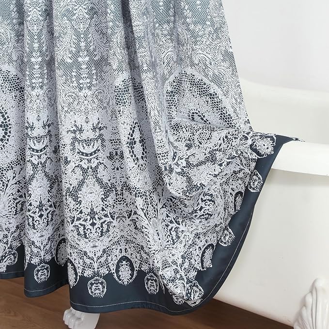 Extra Long Shower Curtain - Chantilly Lace Design, Heavyweight Polyester, Dark Gray to White Ombre, 72" W x 84" H