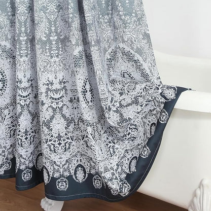 Extra Long Shower Curtain - Chantilly Lace Design, Heavyweight Polyester, Dark Gray to White Ombre, 72" W x 84" H