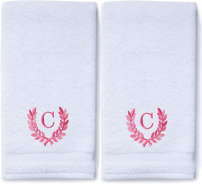 Decorative and Monogrammed Hand Towels for Bathroom Kitchen Makeup | Personalized Gift for Wedding-Bridal | Roman Font Custom Luxury Turkish Towel | Spa Collection, Oversized, 16 X 30 Inch, Set of 2