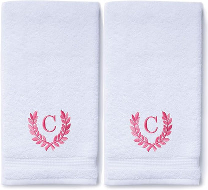 Decorative and Monogrammed Hand Towels for Bathroom Kitchen Makeup | Personalized Gift for Wedding-Bridal | Roman Font Custom Luxury Turkish Towel | Spa Collection, Oversized, 16 X 30 Inch, Set of 2