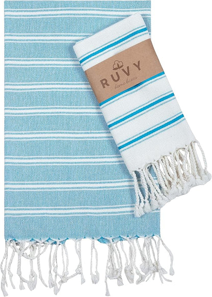 Ruvy Home Basics Turkish Hand Towels for Bathroom Set of 2 | 18"x40", Cotton | Decorative Towel for Bathroom, Kitchen, Dishcloth, Tea, Yoga, Face, Gym - Turquoise