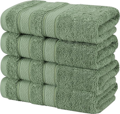 American Soft Linen Salem 100% Cotton Turkish 4 Piece Hand Towels for Bathroom, 600 GSM Soft Absorbent Quickdry Hand Face Towel Set, Sage Green