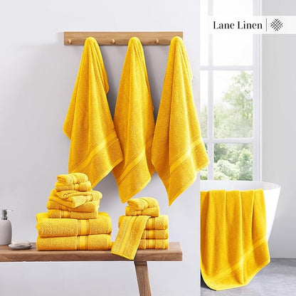 LANE LINEN 12 Pack Towels for Bathroom – 100% Mercerized Cotton, 4 Bath, 4 Hand & 4 Wash Cloth, Zero Twist Soft Towels, Oeko Tex Certified Hotel Quality Towel, Easy to Wash – Mimosa