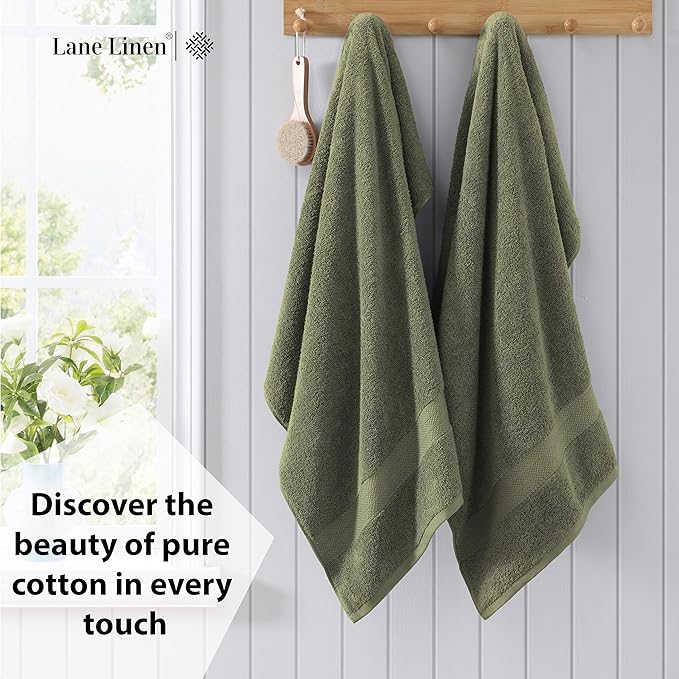 LANE LINEN 100% Ring Spun Cotton Luxury Bath Sheet 2 Pcs (35"x66") - Fade Resistant, Highly Absorbent Extra Large Bath Sheet - Oversized Bath Towels for Adults - Remains Soft After Washing - Oil Green