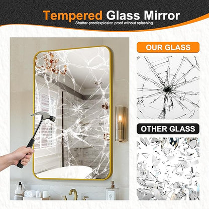 Delma Bathroom Mirror, Sleek Wall Mirror for Over Sink, Tempered Glass, Anti-Rust, Hangs Horizontally or Vertically for Bathrooms, Bedrooms & Entryways(40x28, Gold)